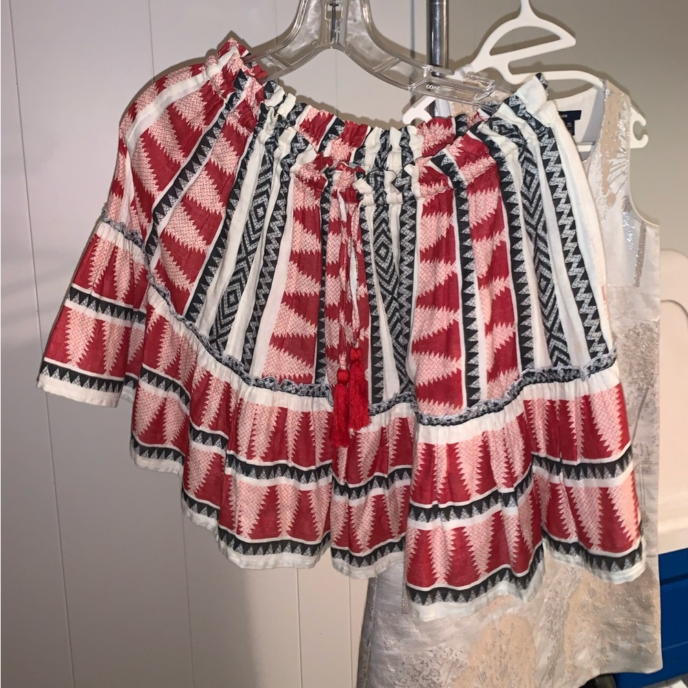 Elan Red Aztec Ruffle Skirt